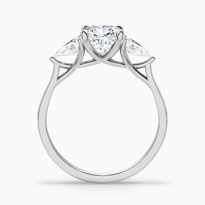 Hilary 1 Carat Three Stone Cushion With Pear SIde Stones Moissanite Diamond Ring in 10k Yellow Gold