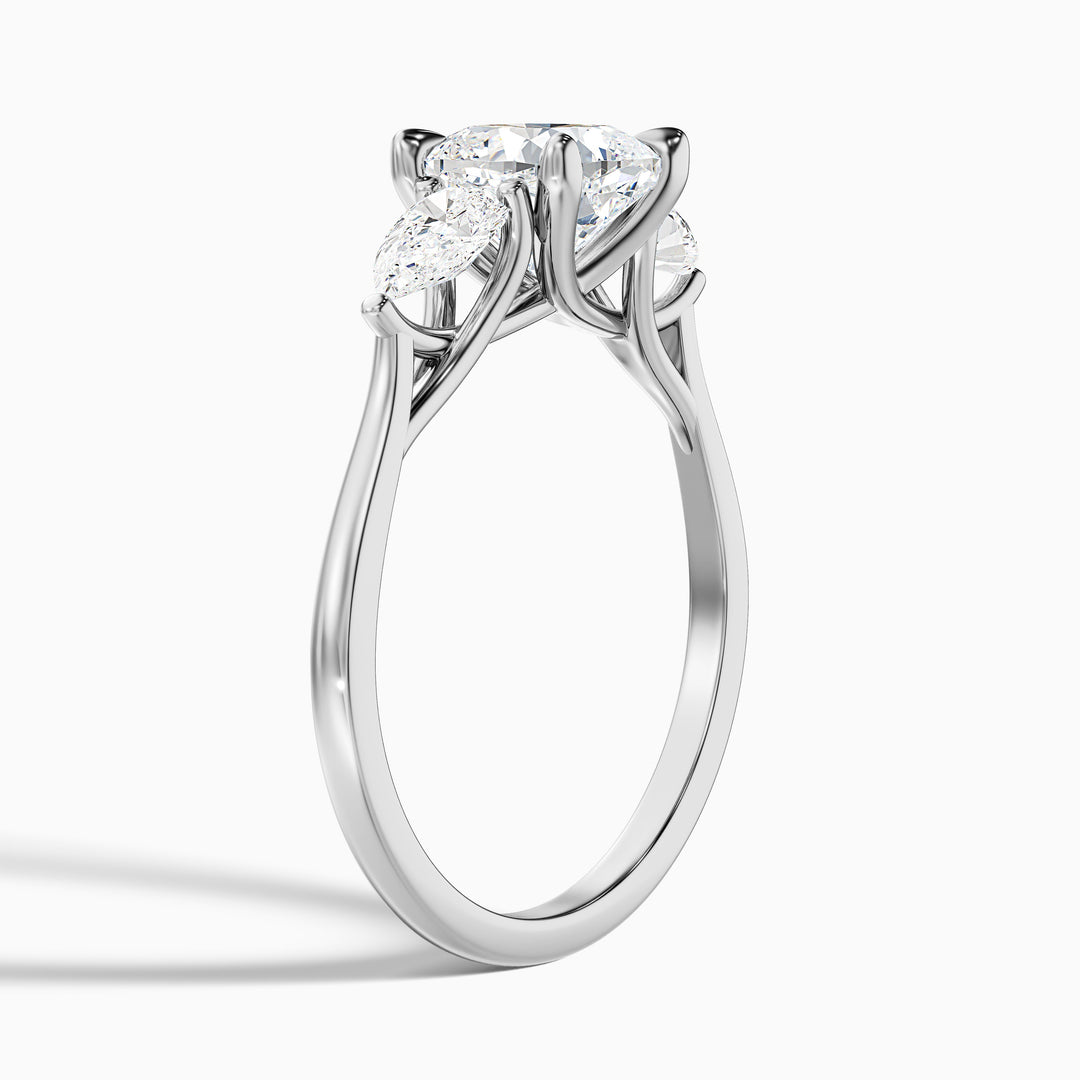 Hilary 1 Carat Three Stone Cushion With Pear SIde Stones Moissanite Diamond Ring in 10k Yellow Gold