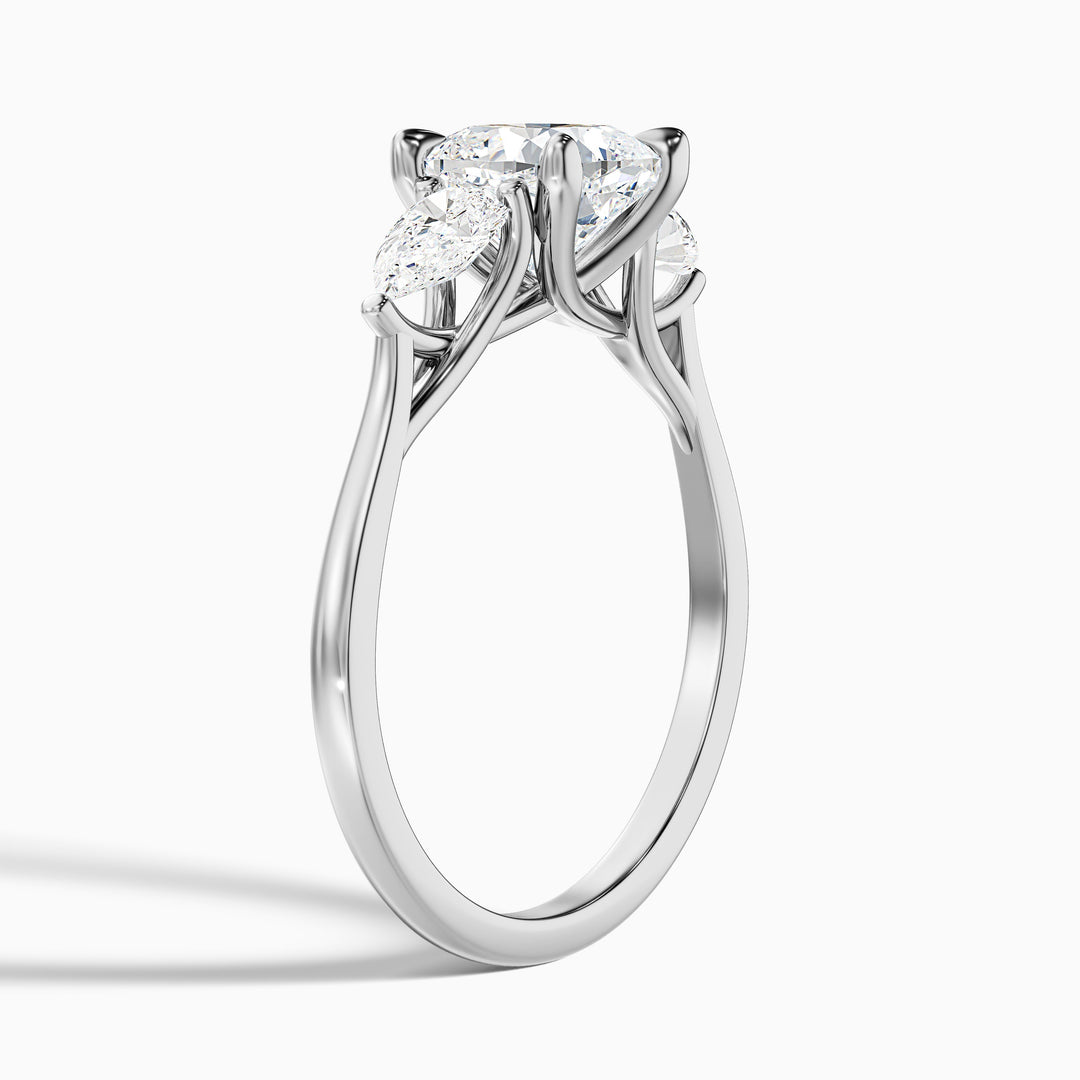 Elva 5 Carat Three Stone Cushion With Pear Side Stones Lab Grown Diamond Ring in 925 Sterling Silver