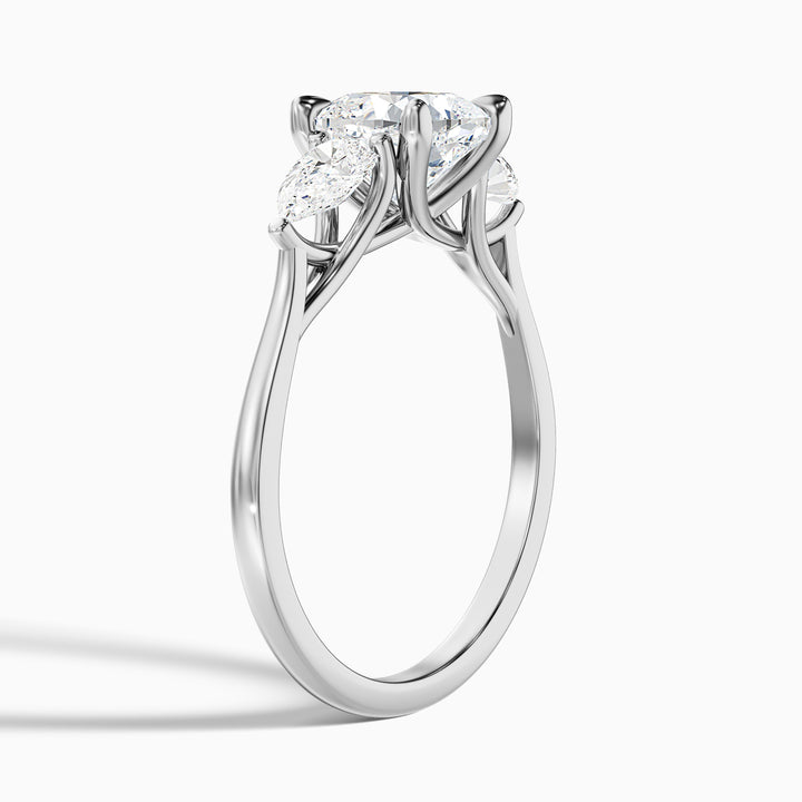 Elva 5 Carat Three Stone Cushion With Pear Side Stones Lab Grown Diamond Ring in 925 Sterling Silver