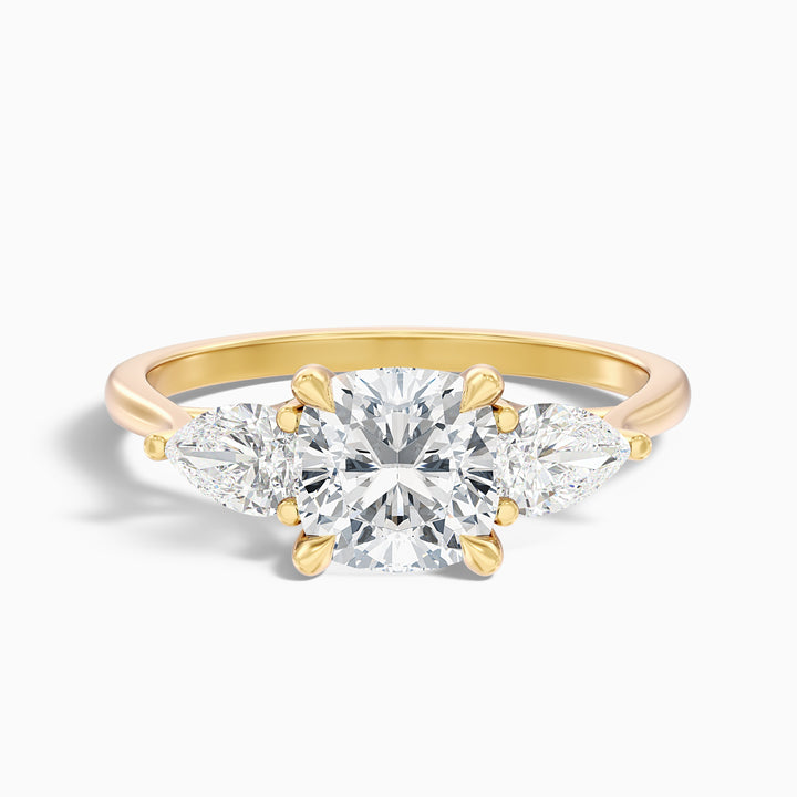 Elva 5 Carat Three Stone Cushion With Pear Side Stones Lab Grown Diamond Ring in 925 Sterling Silver