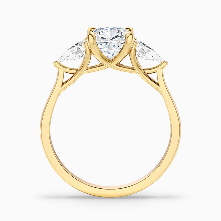 Elva 5 Carat Three Stone Cushion With Pear Side Stones Lab Grown Diamond Ring in 925 Sterling Silver