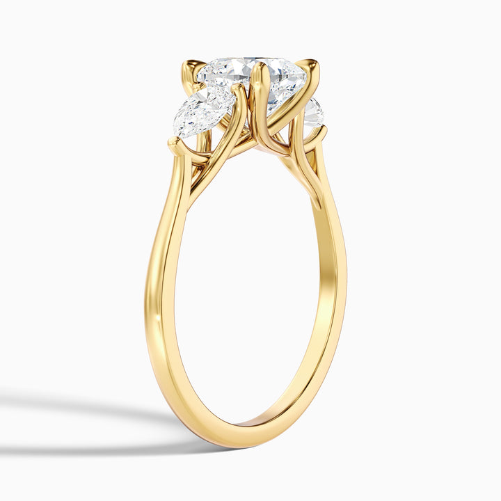 Elva 5 Carat Three Stone Cushion With Pear Side Stones Lab Grown Diamond Ring in 925 Sterling Silver