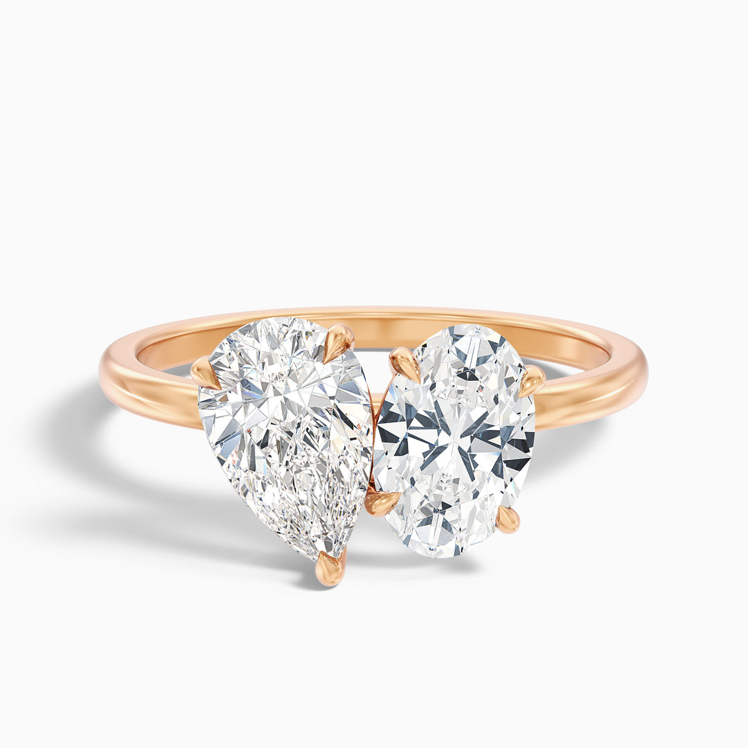 Nancy Toi Et Moi Ring in 14k Yellow Gold With Pear and Oval Two Stone Lab Grown Diamond (4 Ct. Tw.)