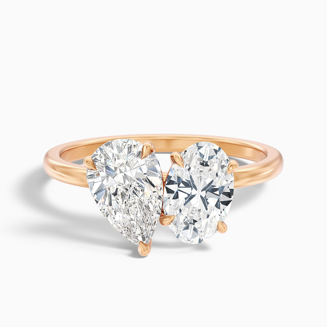 Nancy Toi Et Moi Ring in 925 Sterling Silver With Pear and Oval Two Stone Moissanite Diamond (3 Ct. Tw.)
