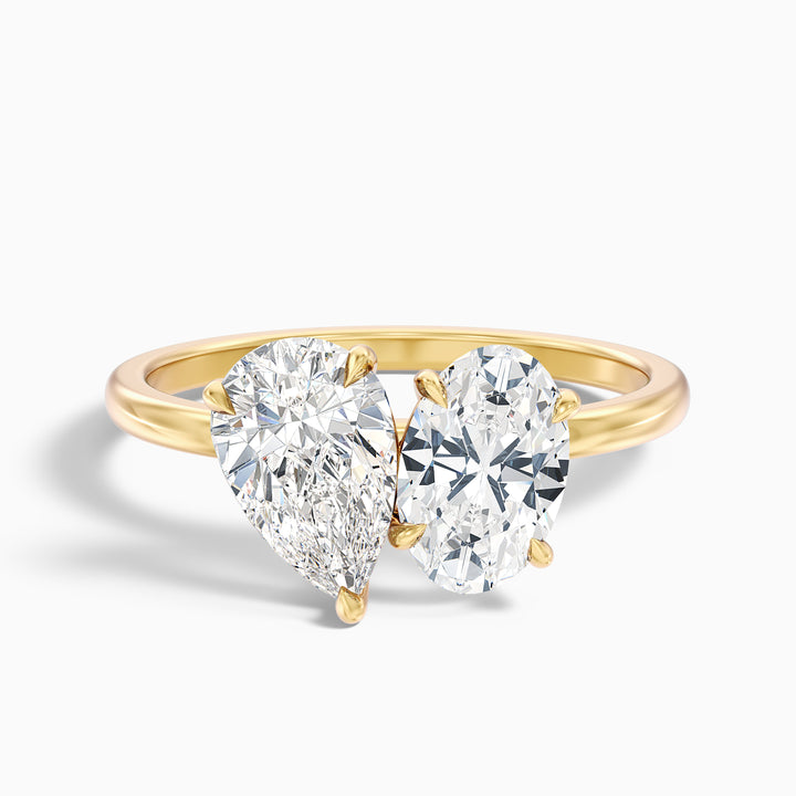 Nancy Toi Et Moi Ring in 14k Yellow Gold With Pear and Oval Two Stone Lab Grown Diamond (4 Ct. Tw.)