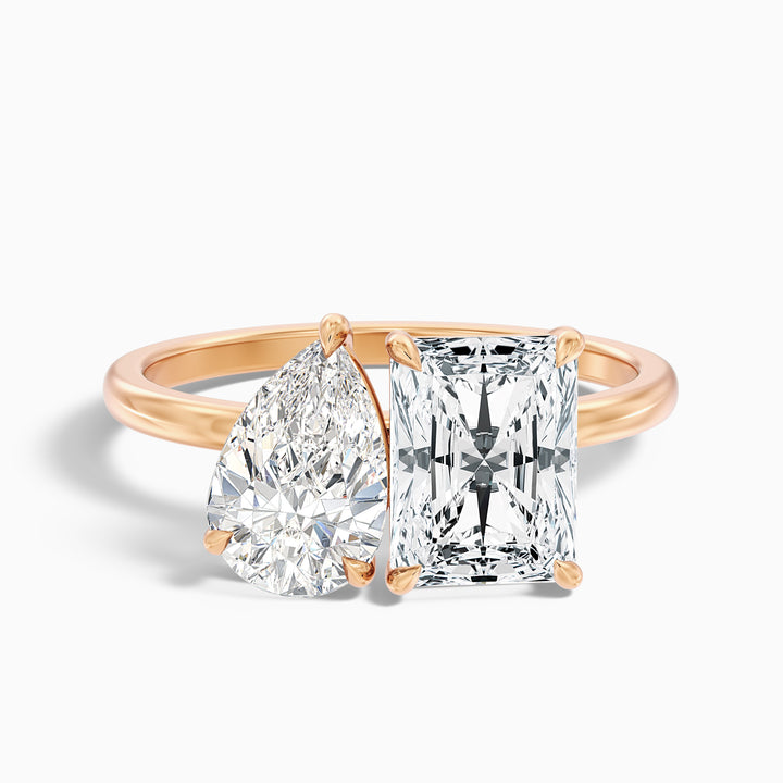 Wendy Toi Et Moi Ring in 925 Sterling Silver With Pear and Radiant Two Stone Lab Grown Diamond (2 Ct. Tw.)