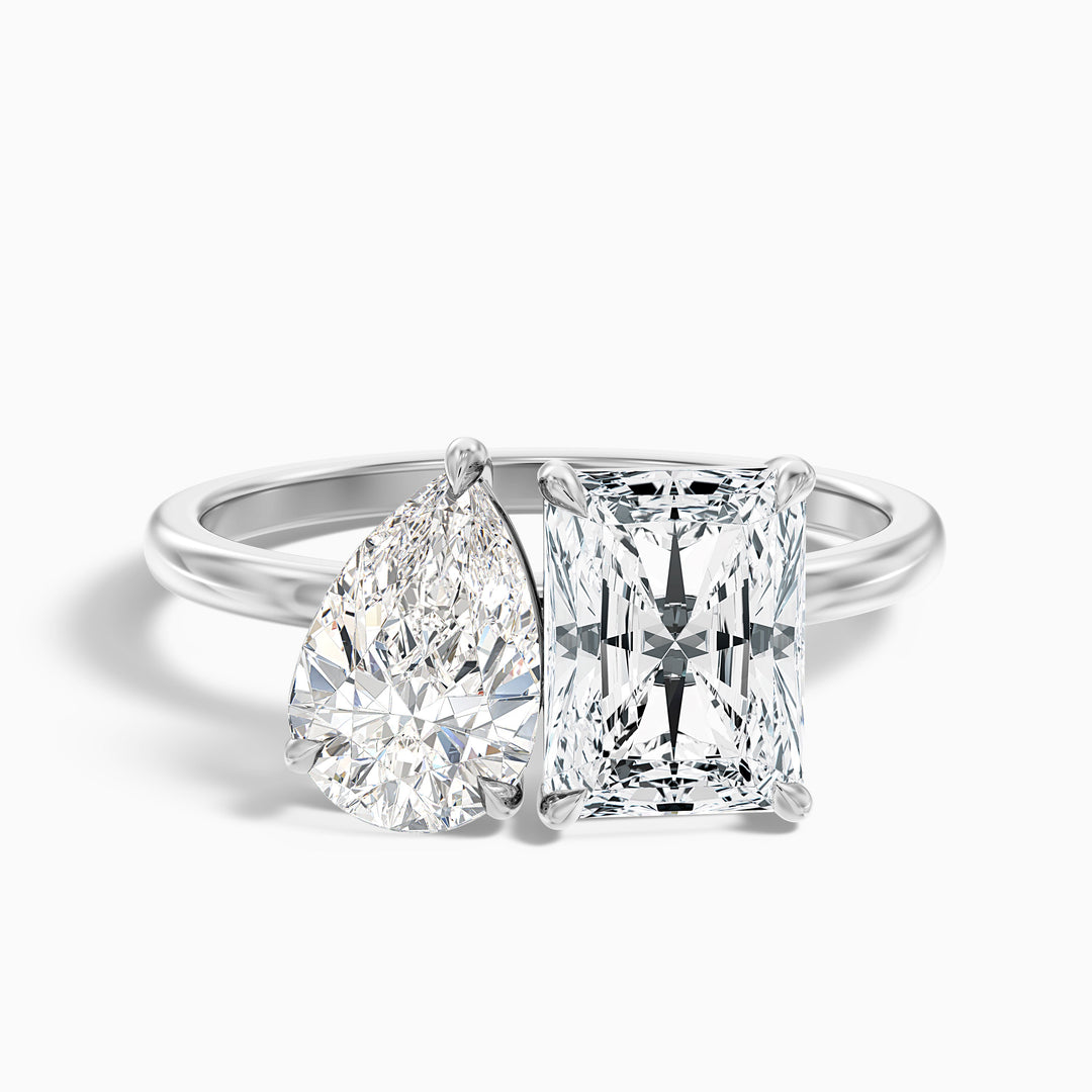 Wendy Toi Et Moi Ring in 10k Rose Gold With Pear and Radiant Two Stone Moissanite Diamond (1 Ct. Tw.)