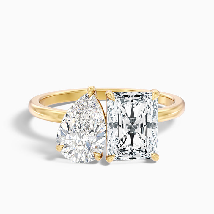 Wendy Toi Et Moi Ring in 10k Rose Gold With Pear and Radiant Two Stone Moissanite Diamond (1 Ct. Tw.)