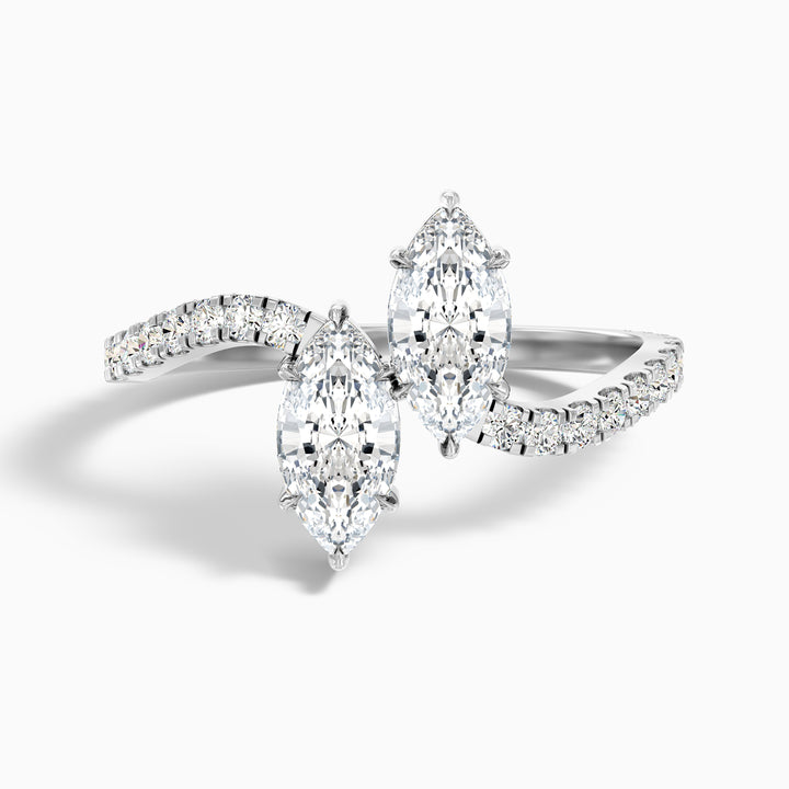 Caren Toi Et Moi Ring in 925 Sterling Silver With Both Marquise Two Stone Moissanite Diamond (2 Ct. Tw.)