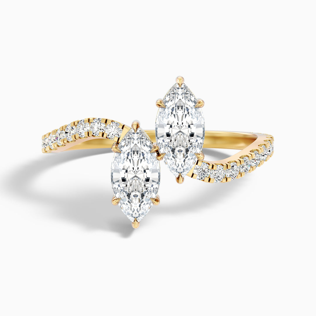 Caren Toi Et Moi Ring in 925 Sterling Silver With Both Marquise Two Stone Moissanite Diamond (2 Ct. Tw.)
