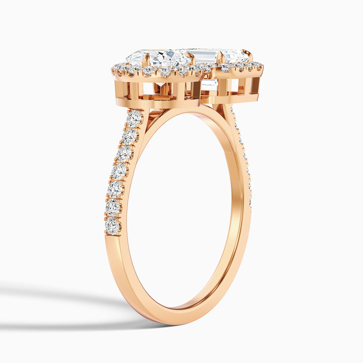 ayana 1 carat toi et moi halo ring in 925 sterling silver with pear and emerald lab grown diamond - Detail View