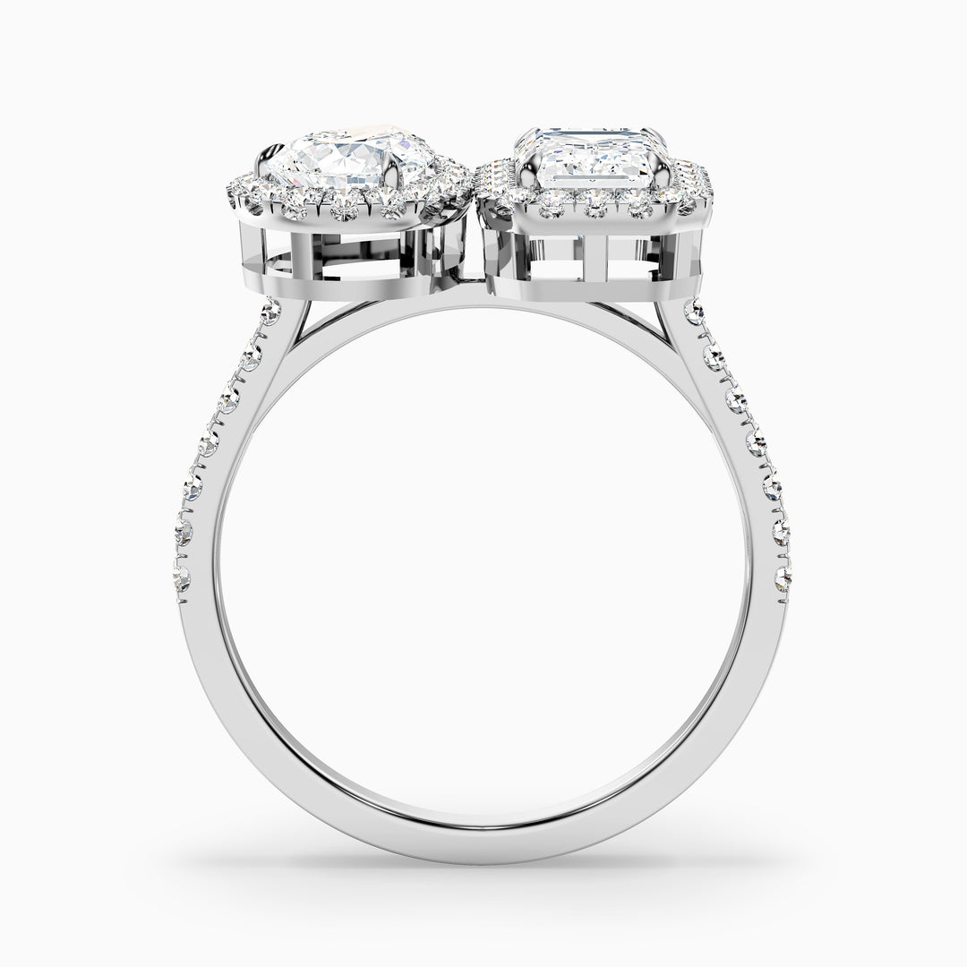 ayana 1 carat toi et moi halo ring in 925 sterling silver with pear and emerald lab grown diamond - Side View