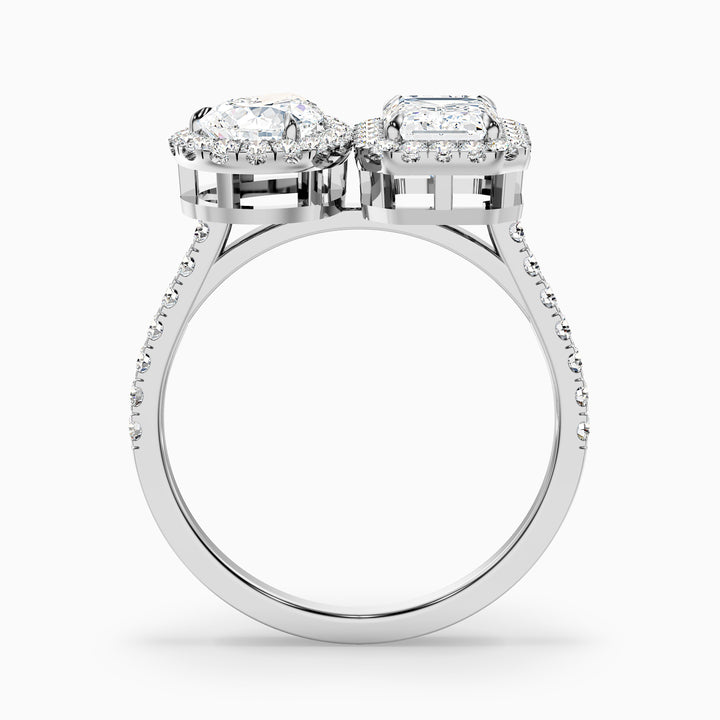 Kaley Toi Et Moi Halo Ring With Pear and Emerald Moissanite Diamond in 925 Sterling Silver (2 Ct. Tw.)