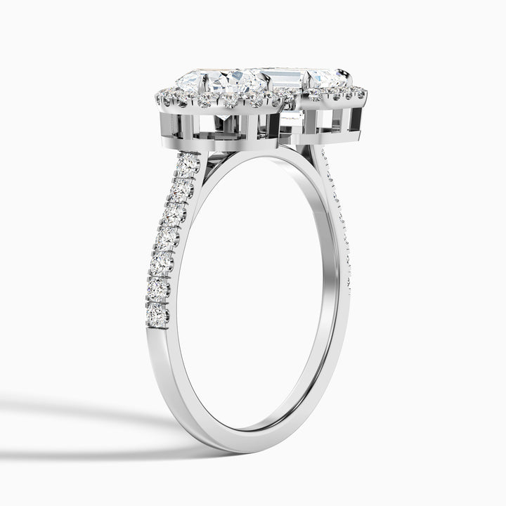 ayana 1 carat toi et moi halo ring in 925 sterling silver with pear and emerald lab grown diamond - Detail View