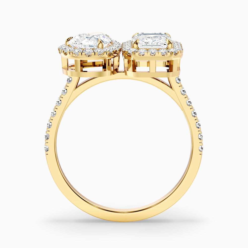 ayana 1 carat toi et moi halo ring in 10k yellow gold with pear and emerald lab grown diamond - Side View