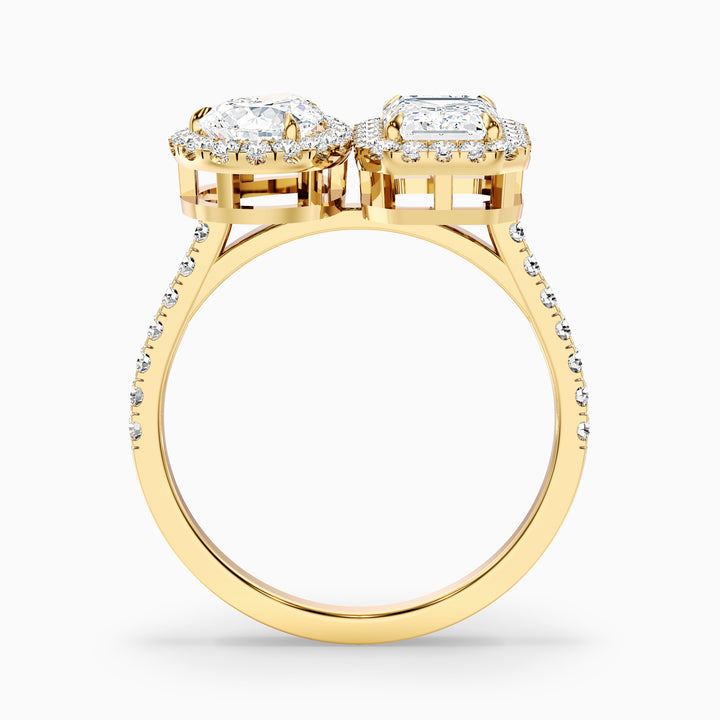 Kaley Toi Et Moi Halo Ring With Pear and Emerald Moissanite Diamond in 10k Yellow Gold (1 Ct. Tw.)