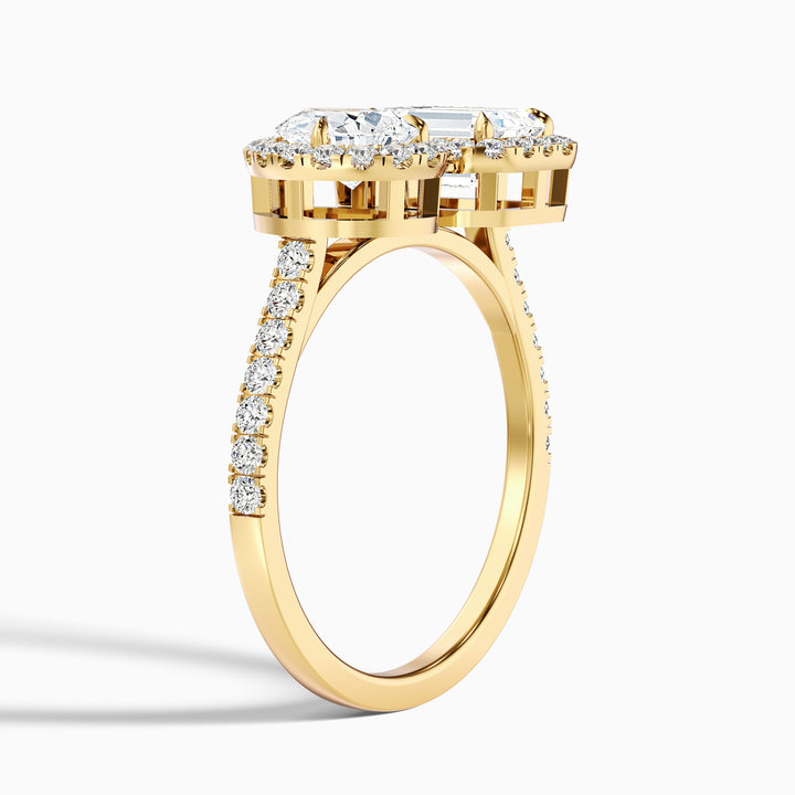 ayana 1 carat toi et moi halo ring in 10k yellow gold with pear and emerald lab grown diamond - Detail View