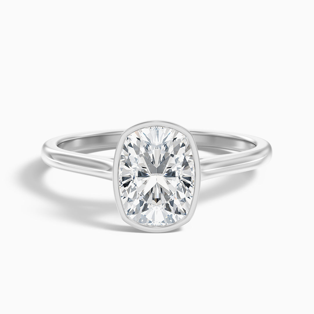 Angie 2.5 Carat Elongated Cushion Cut Bezel Set Lab Grown Diamond Ring in 925 Sterling Silver