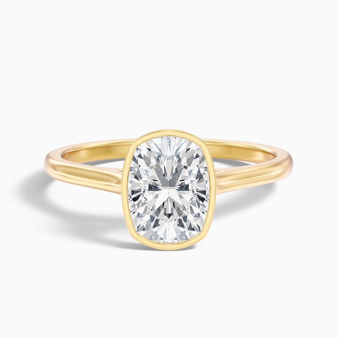 Angie 3 Carat Elongated Cushion Cut Bezel Set Moissanite Diamond Ring in 10k White Gold