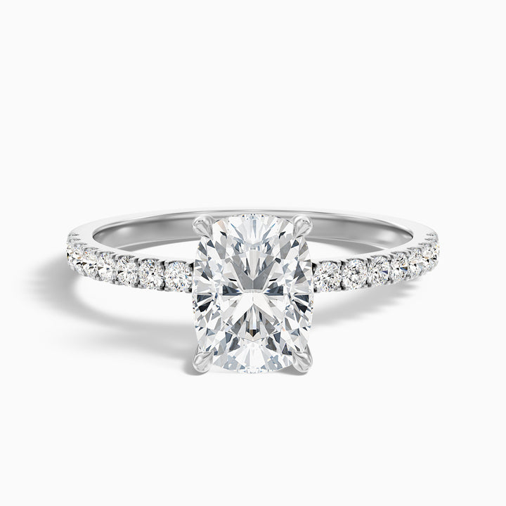 Holly 3 Carat Elongated Cushion Cut Hidden Halo Pave Moissanite Diamond Ring in 10k White Gold