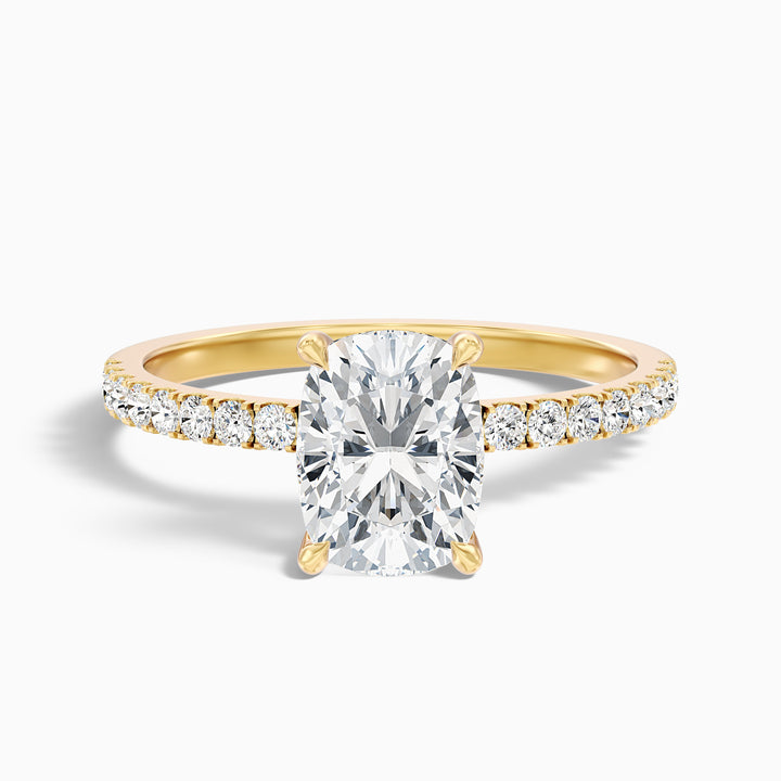 Holly 3 Carat Elongated Cushion Cut Hidden Halo Pave Moissanite Diamond Ring in 10k White Gold
