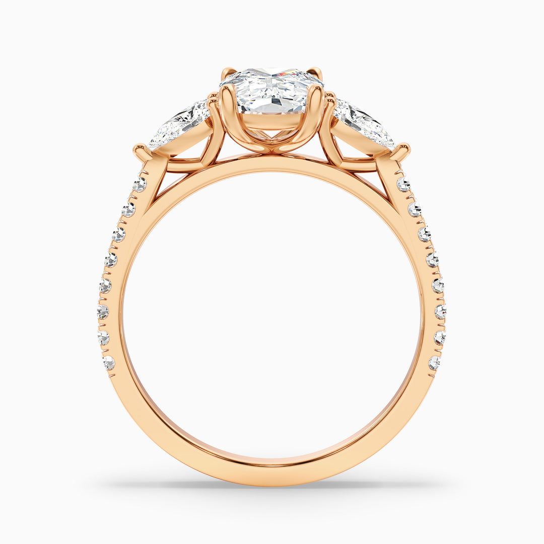 Ivana 3 Carat Three Stone Pave Ring with Pear Side Stones and an Elongated Cushion Moissanite Diamond in 10k White Gold