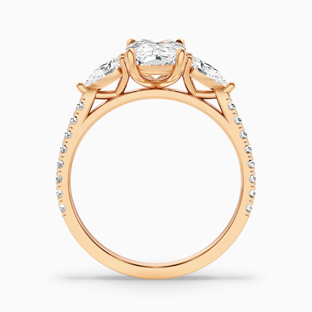 Ivana 1.5 Carat Three Stone Pave Ring with Pear Side Stones and an Elongated Cushion Lab Grown Diamond in 925 Sterling Silver