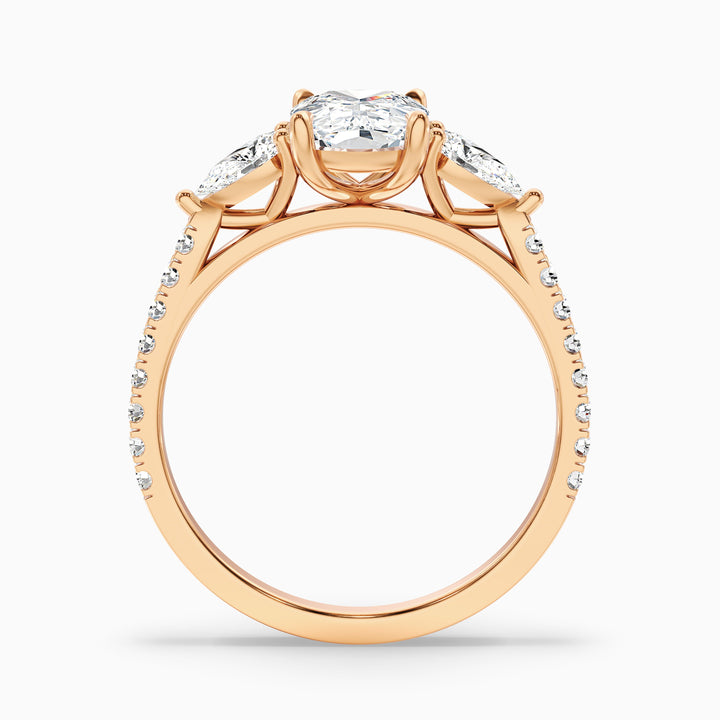 Ivana 1.5 Carat Three Stone Pave Ring with Pear Side Stones and an Elongated Cushion Lab Grown Diamond in 925 Sterling Silver