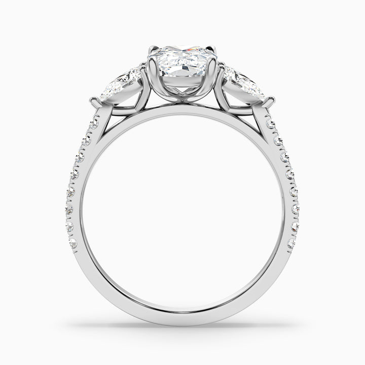 Ivana 1.5 Carat Three Stone Pave Ring with Pear Side Stones and an Elongated Cushion Lab Grown Diamond in 925 Sterling Silver