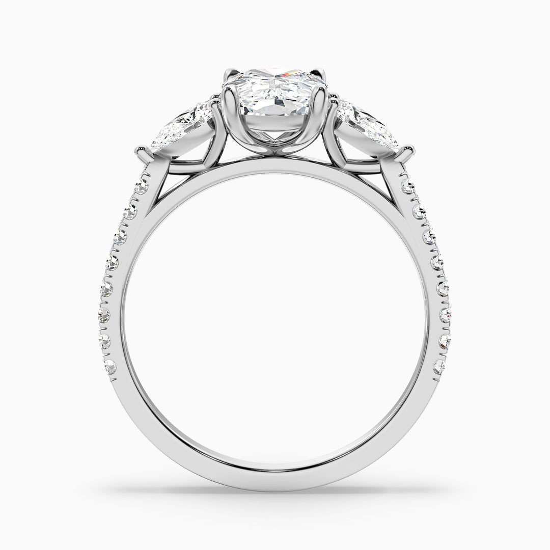 Ivana 3 Carat Three Stone Pave Ring with Pear Side Stones and an Elongated Cushion Moissanite Diamond in 10k White Gold