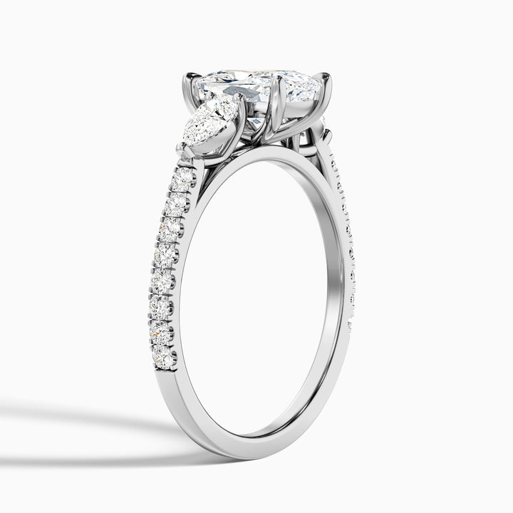 Ivana 1 Carat Three Stone Pave Ring with Pear Side Stones and an Elongated Cushion Lab Grown Diamond in 10k Yellow Gold