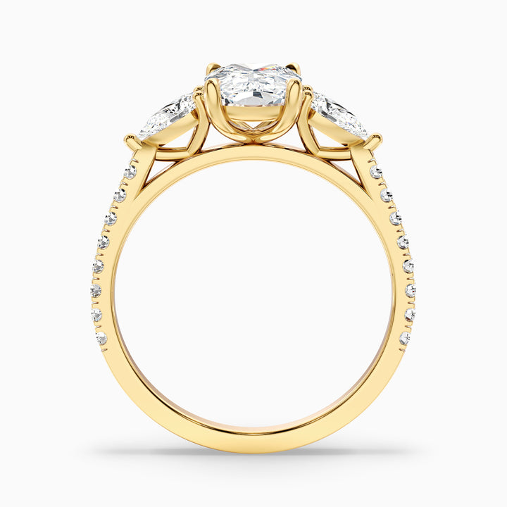 Ivana 1.5 Carat Three Stone Pave Ring with Pear Side Stones and an Elongated Cushion Lab Grown Diamond in 925 Sterling Silver