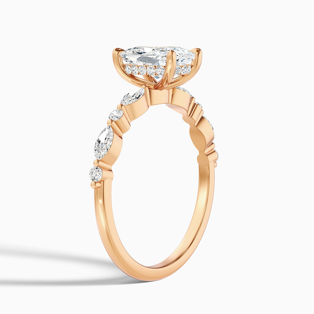 Joyee 1 Carat Elongated Cushion Cut Hidden Halo Lab Grown Diamond Ring in 925 Sterling Silver