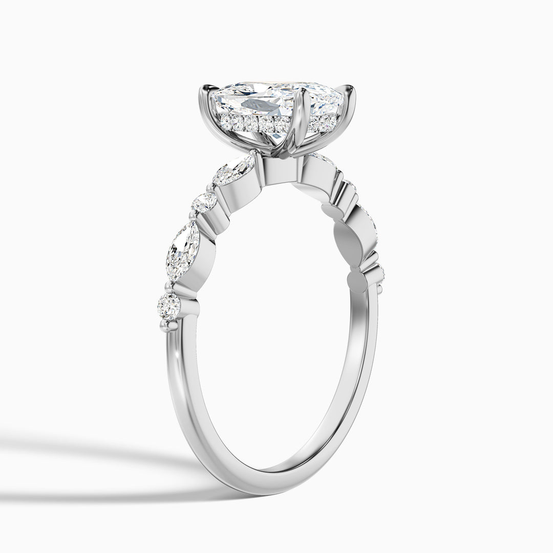 Joyee 1 Carat Elongated Cushion Cut Hidden Halo Lab Grown Diamond Ring in 925 Sterling Silver