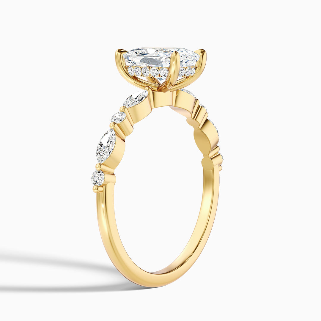 Joyee 1 Carat Elongated Cushion Cut Hidden Halo Lab Grown Diamond Ring in 925 Sterling Silver