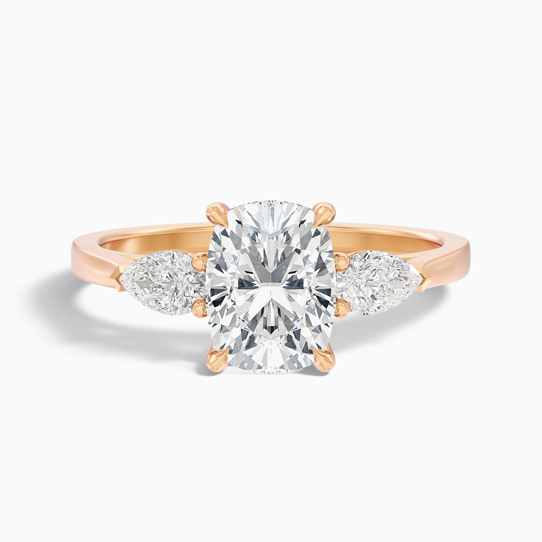 Haley 2.5 Carat Three Stone Ring with Pear Side Stones and an Elongated Cushion Lab Grown Diamond in 925 Sterling Silver