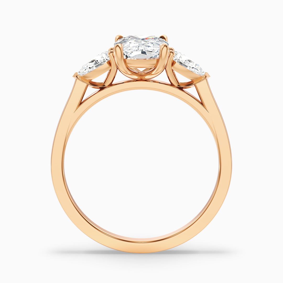 Haley 2.5 Carat Three Stone Ring with Pear Side Stones and an Elongated Cushion Lab Grown Diamond in 925 Sterling Silver