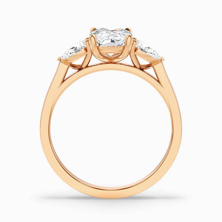 Haley 1 Carat Three Stone Ring with Pear Side Stones and an Elongated Cushion Moissanite Diamond in 10k White Gold