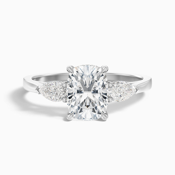 Haley 2.5 Carat Three Stone Ring with Pear Side Stones and an Elongated Cushion Lab Grown Diamond in 925 Sterling Silver