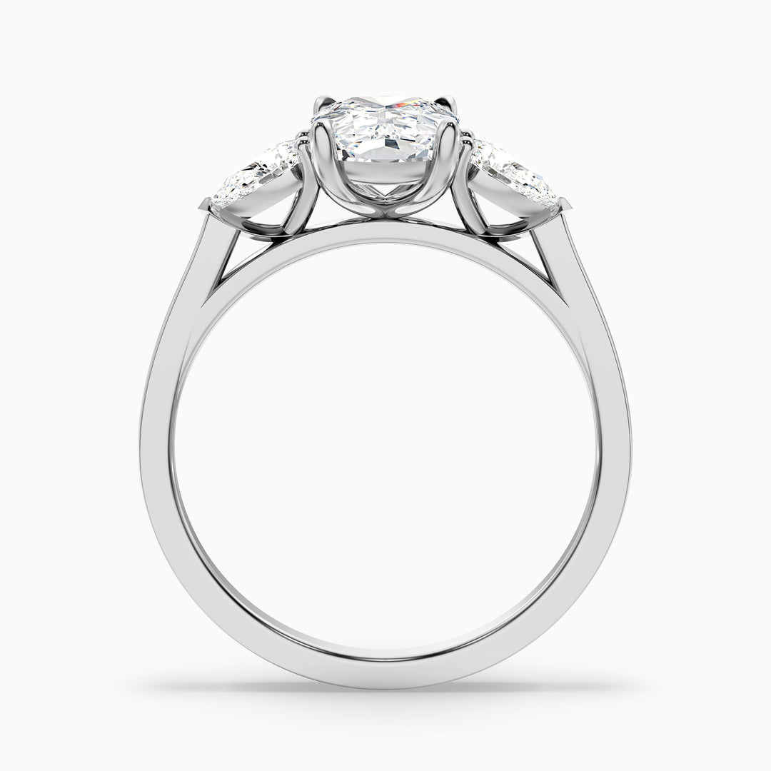 Haley 2.5 Carat Three Stone Ring with Pear Side Stones and an Elongated Cushion Lab Grown Diamond in 925 Sterling Silver