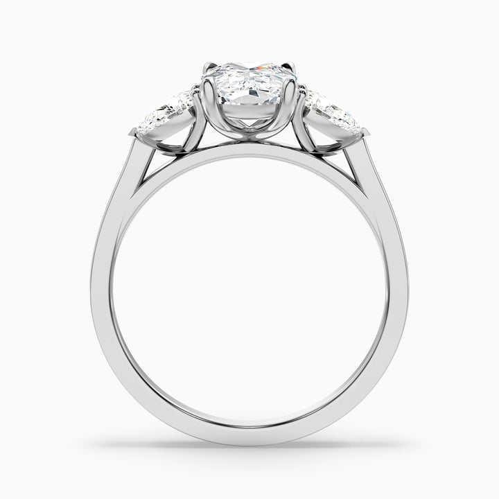 Haley 2.5 Carat Three Stone Ring with Pear Side Stones and an Elongated Cushion Lab Grown Diamond in 925 Sterling Silver