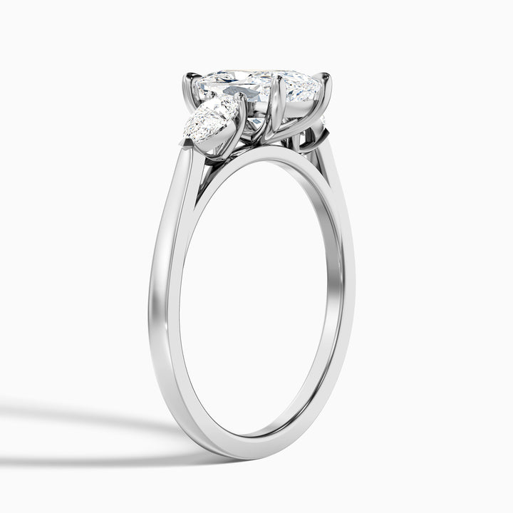 Haley 2.5 Carat Three Stone Ring with Pear Side Stones and an Elongated Cushion Lab Grown Diamond in 925 Sterling Silver