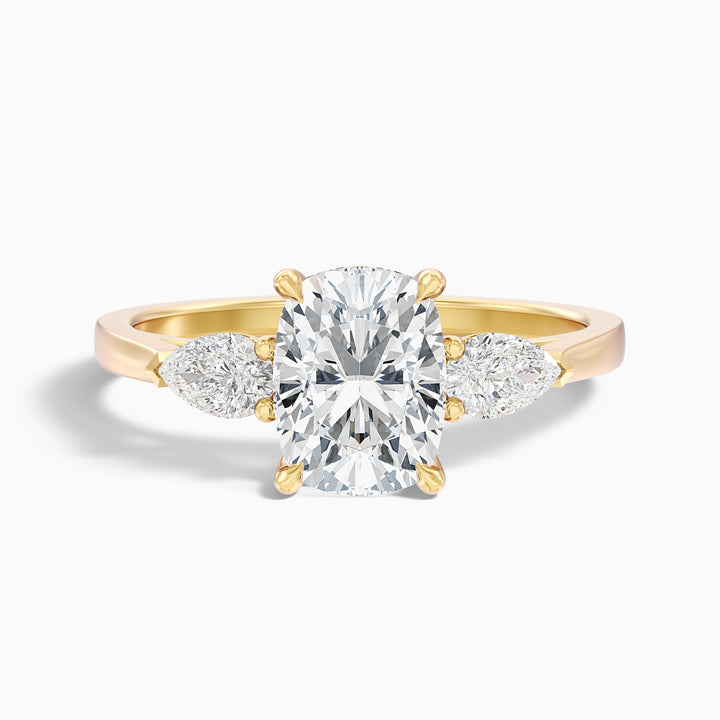 Haley 1 Carat Three Stone Ring with Pear Side Stones and an Elongated Cushion Moissanite Diamond in 10k Rose Gold