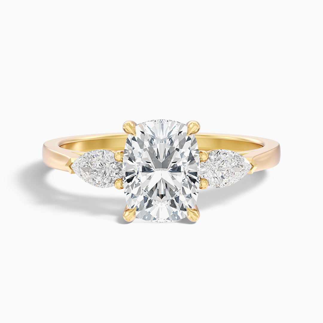 Haley 2.5 Carat Three Stone Ring with Pear Side Stones and an Elongated Cushion Lab Grown Diamond in 925 Sterling Silver