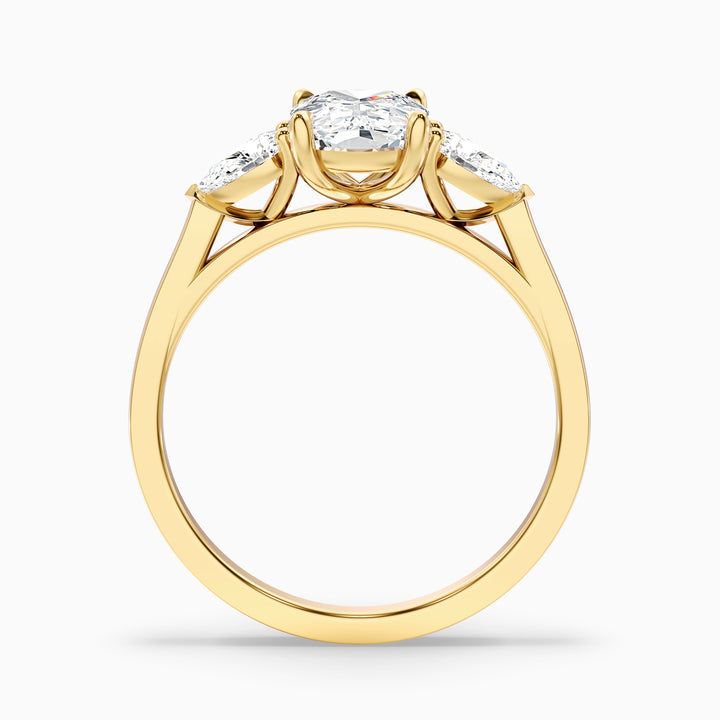 Haley 1 Carat Three Stone Ring with Pear Side Stones and an Elongated Cushion Moissanite Diamond in 10k Rose Gold