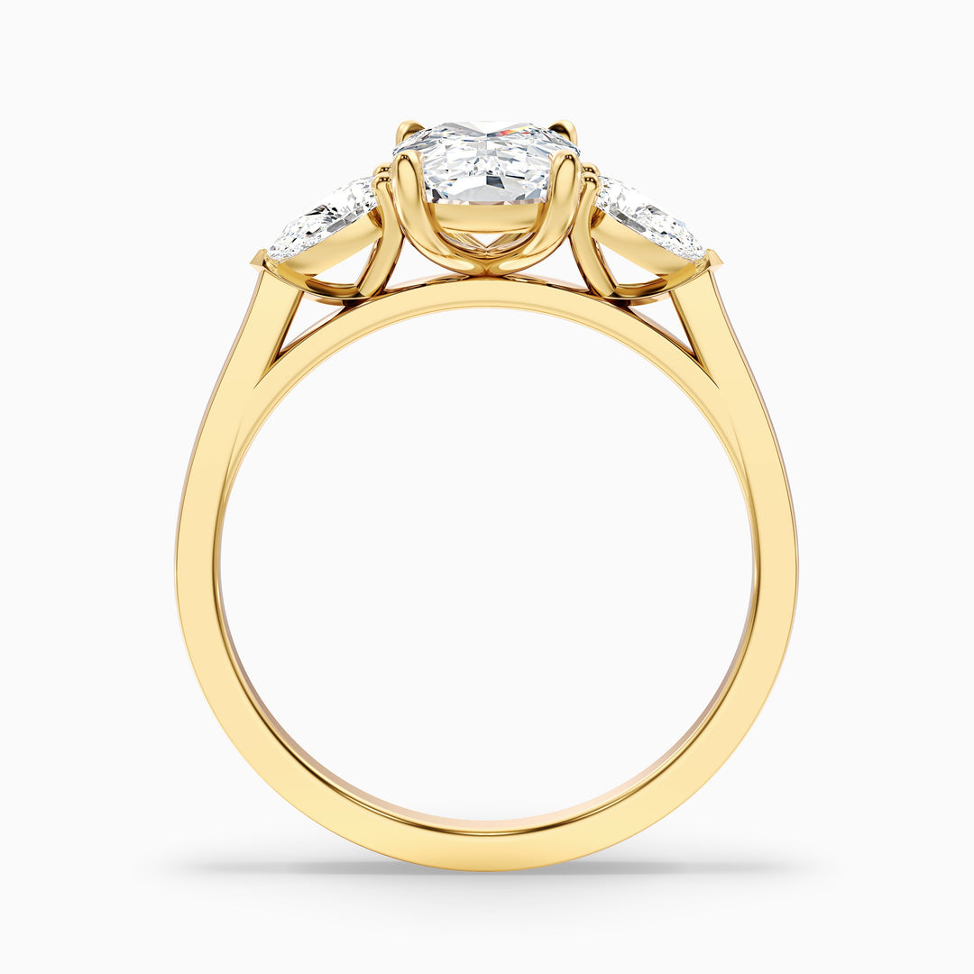 Haley 2.5 Carat Three Stone Ring with Pear Side Stones and an Elongated Cushion Lab Grown Diamond in 925 Sterling Silver