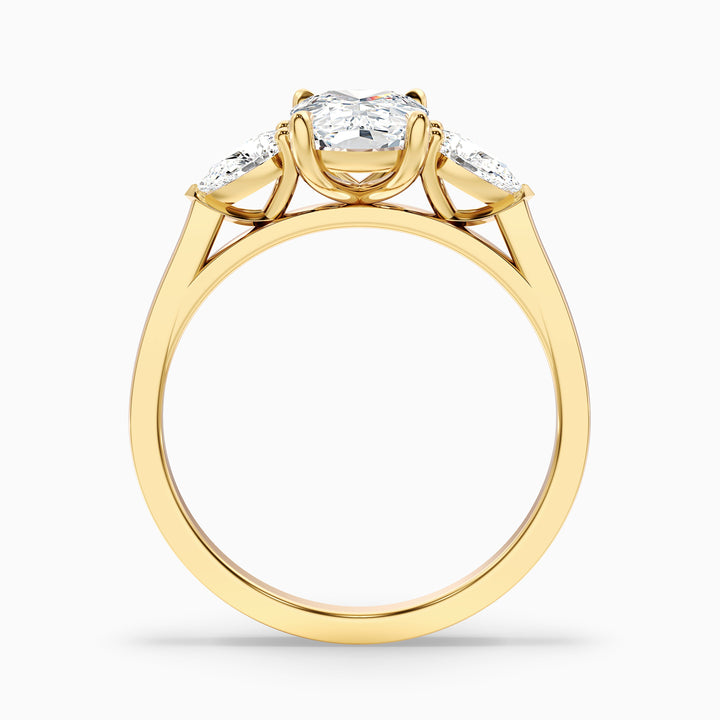 Haley 2.5 Carat Three Stone Ring with Pear Side Stones and an Elongated Cushion Lab Grown Diamond in 925 Sterling Silver