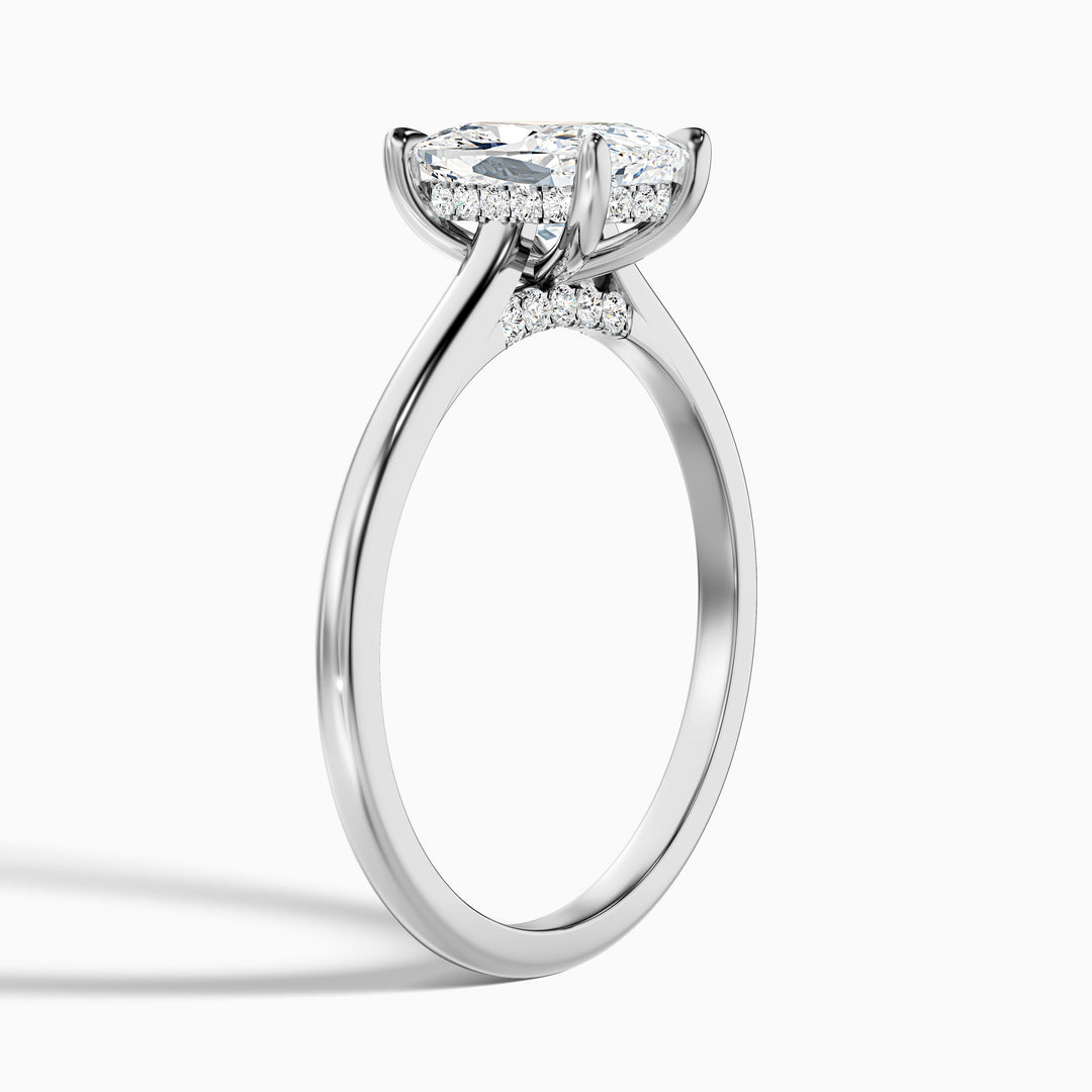 Inaya 2.5 Carat Elongated Cushion Cut Hidden Halo Pave Bridge Lab Grown Diamond Ring in 925 Sterling Silver