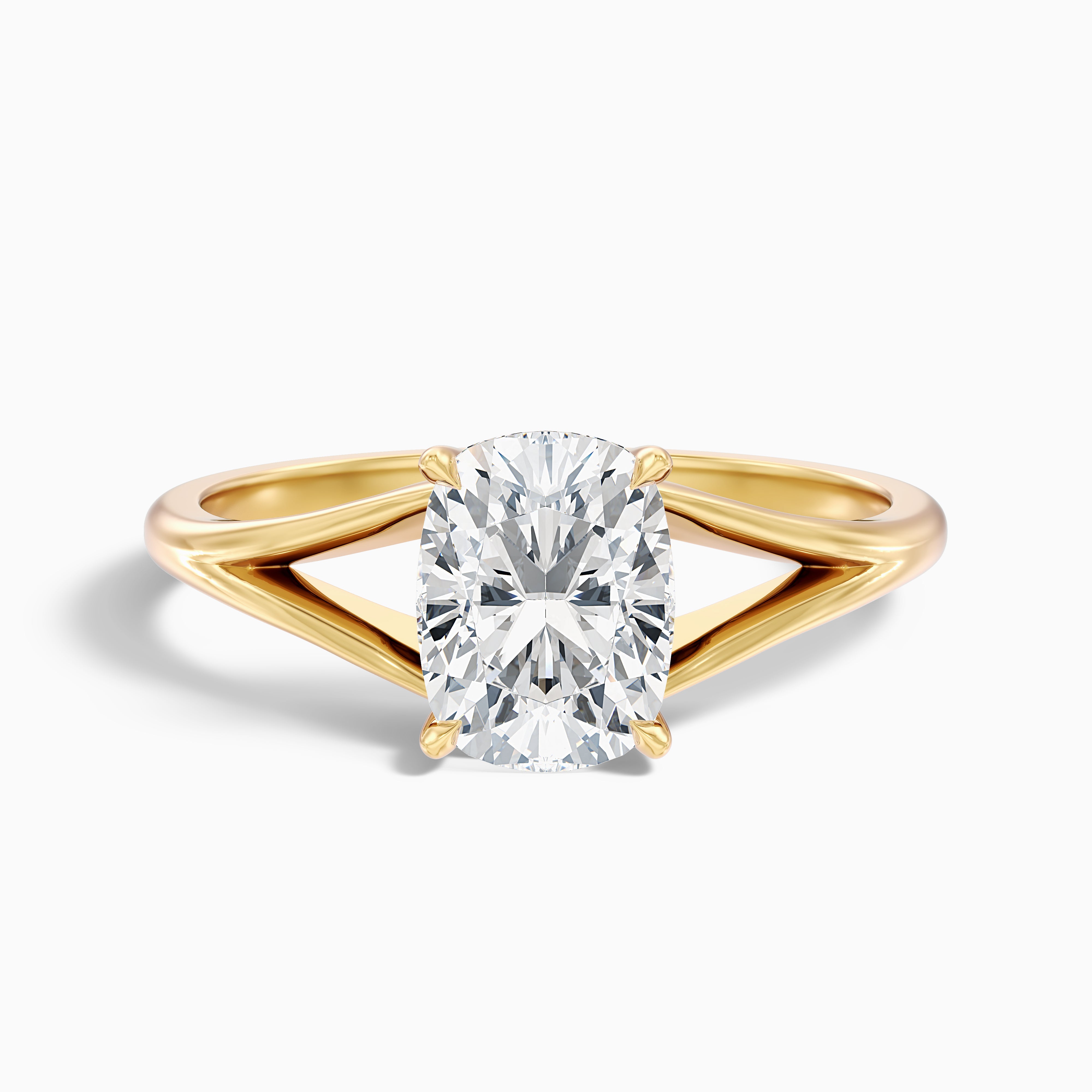 Maren 2 Carat Elongated Cushion Cut Split Shank Lab Grown Diamond Ring in 14k Yellow Gold